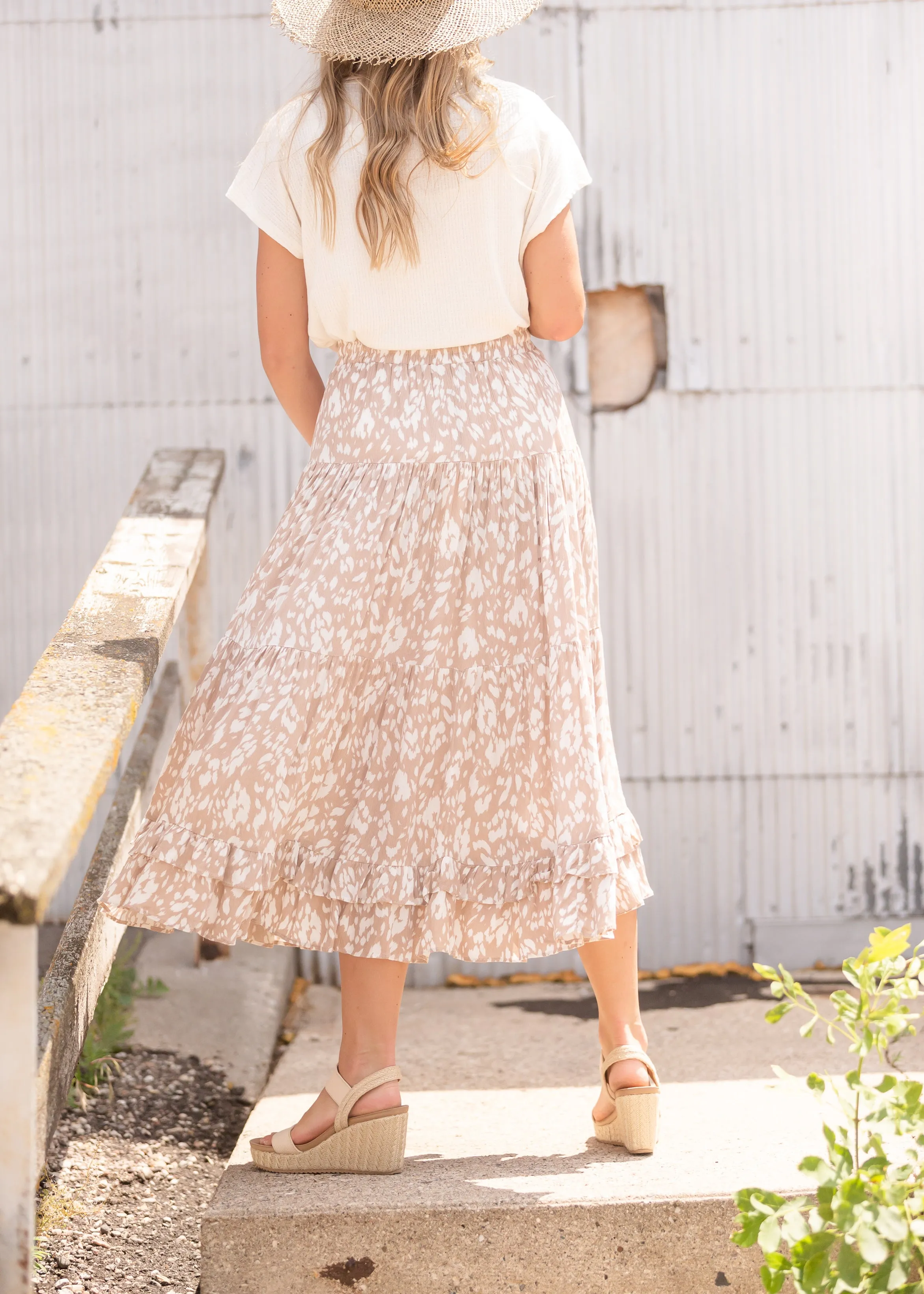 Tan Tiered Midi Skirt