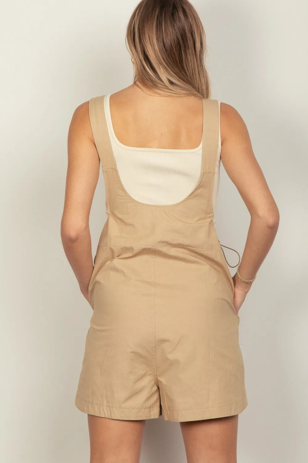 Taupe Adjustable Waist Suspender Overall Romper