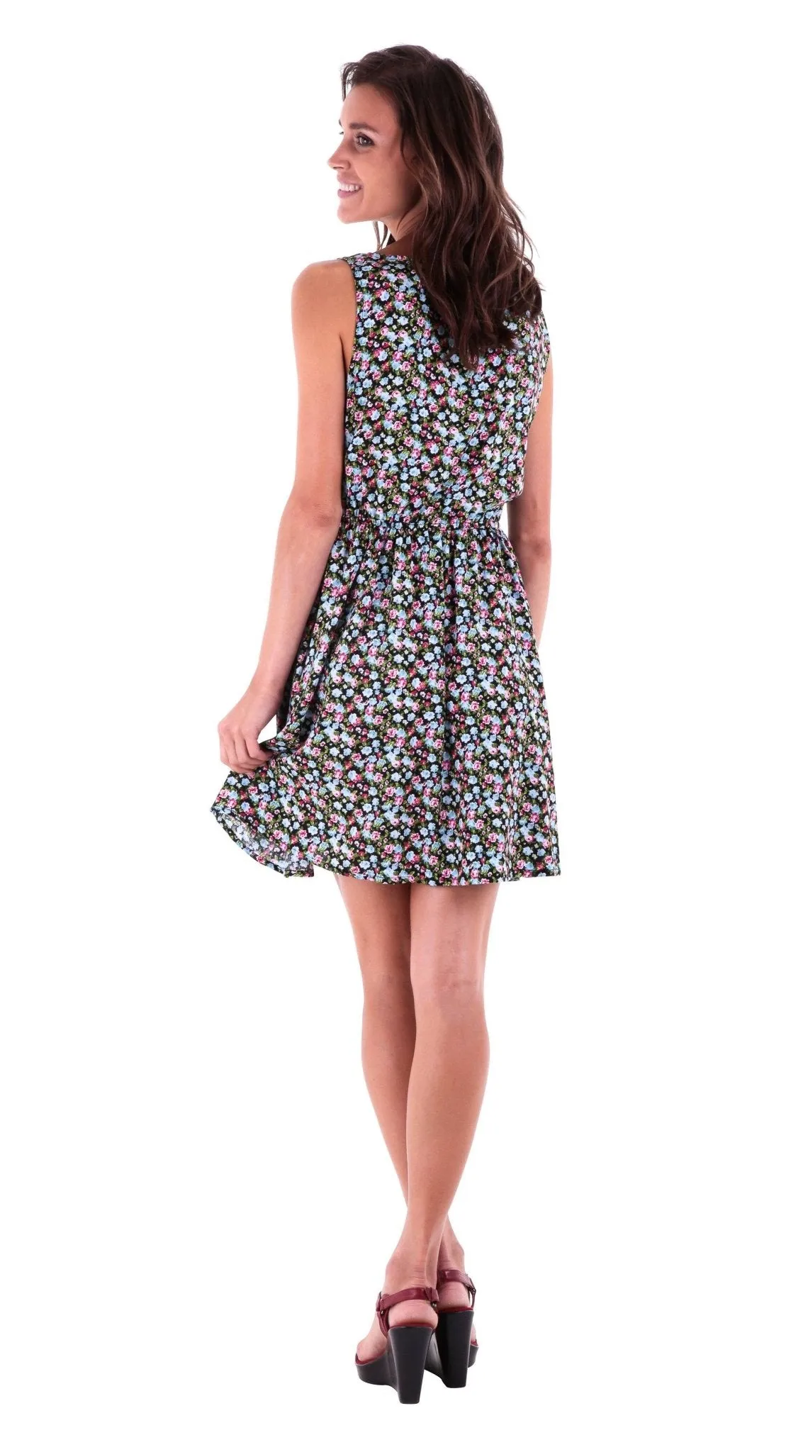 Tegan Floral Vintage Flower Design Sleeveless Sundress Knee Length