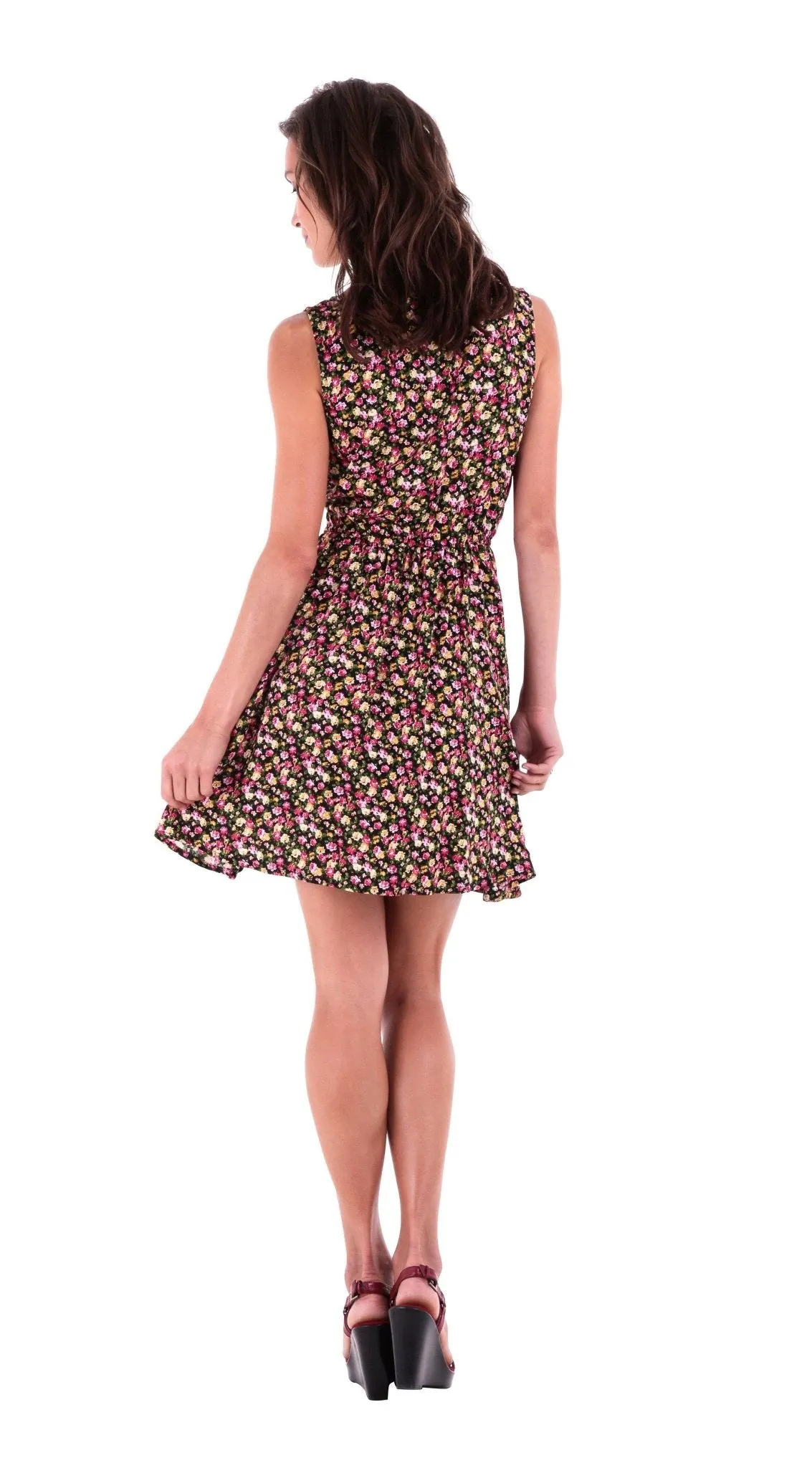 Tegan Floral Vintage Flower Design Sleeveless Sundress Knee Length