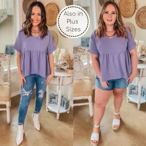 Touring the City Short Sleeve V Neck Babydoll Top in Dusty Lilac