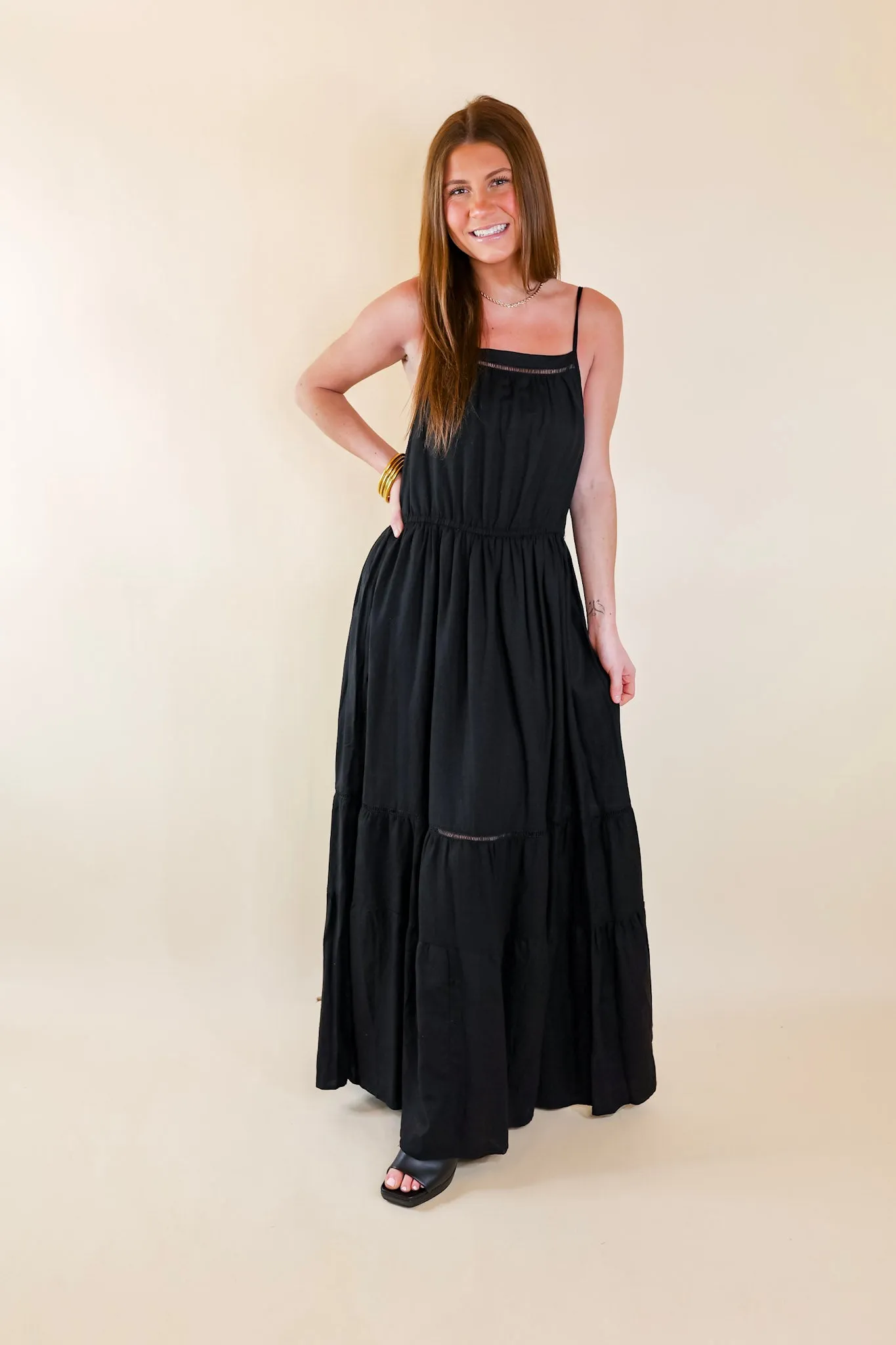 Tranquil Tides Tiered Maxi Dress in Black