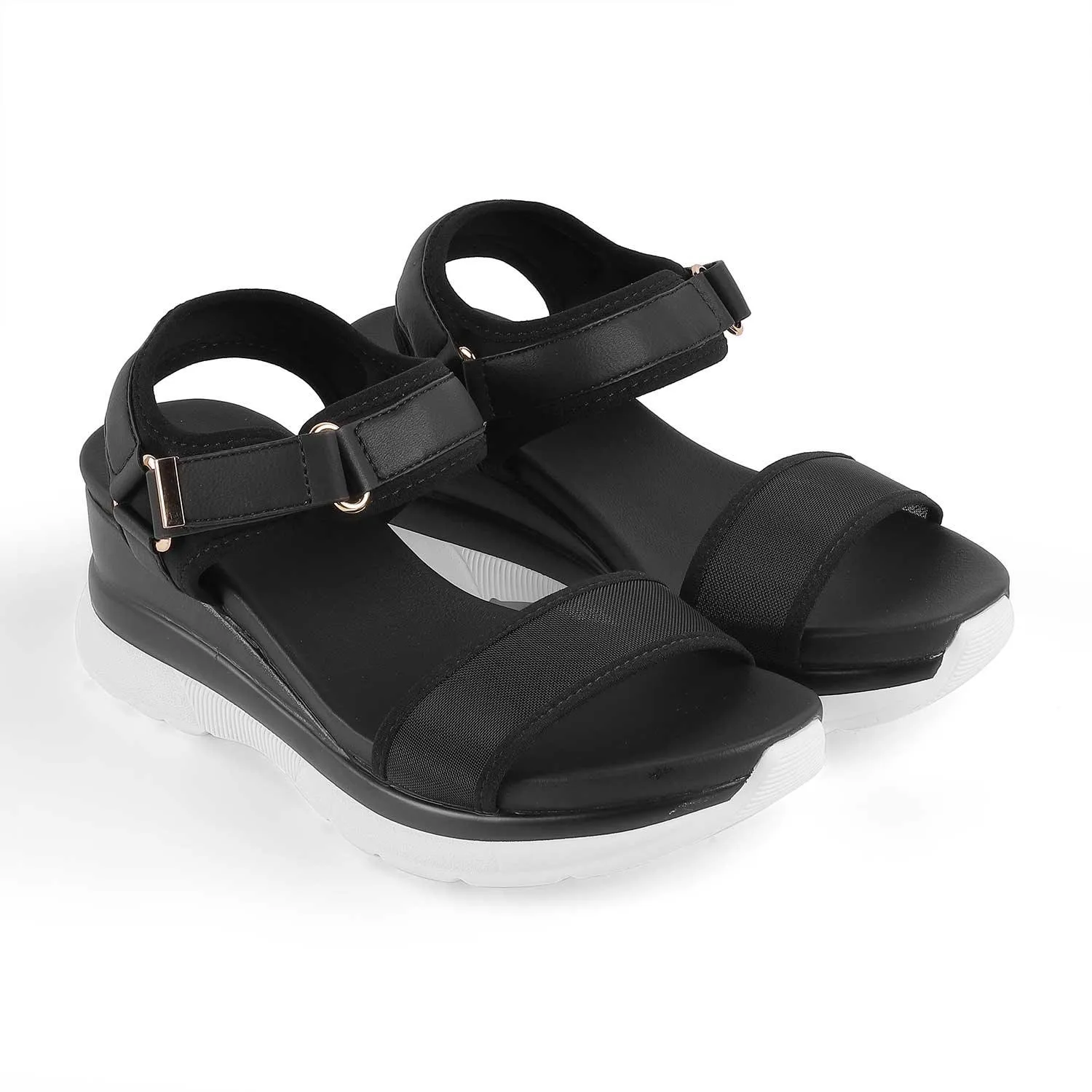 Tresmode Anci Black Women's Casual Wedge Sandals