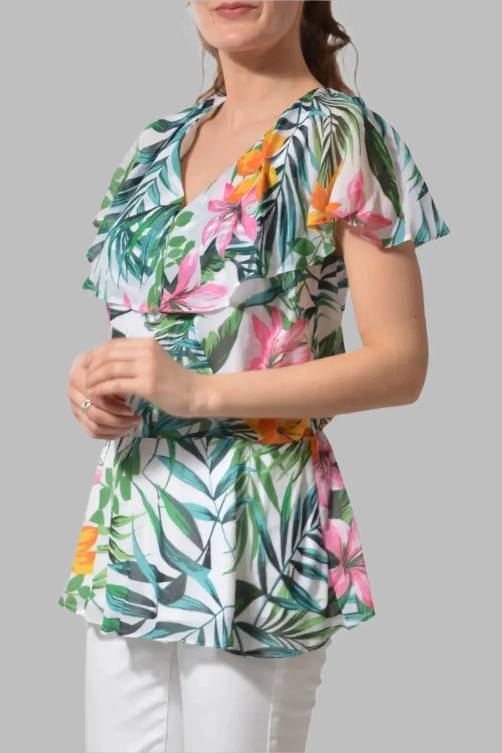 Tropical Print Short Sleeve Blouse