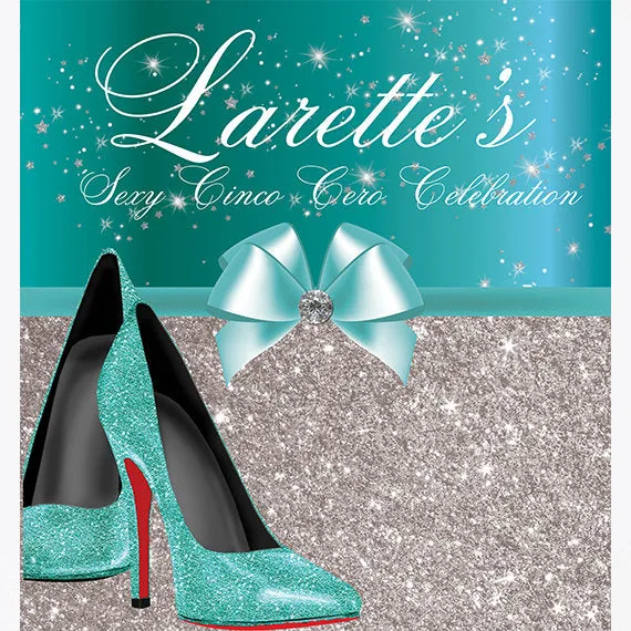 Turquoise and Silver Elegant Heels Custom Step and Repeat Backdrop