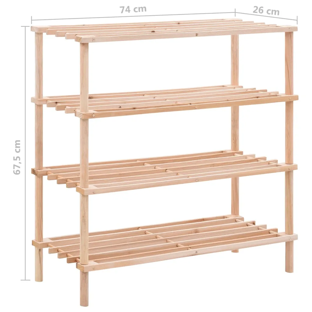 vidaXL 4-Tier Shoe Rack Solid Fir Wood