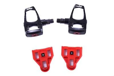 WELLGO LOOK COMPATIBLE CYCLE PEDAL SET CLIPLESS BLACK   RED CLEATS (15557)