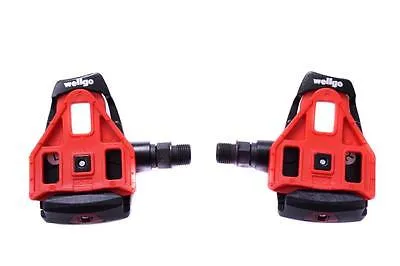 WELLGO LOOK COMPATIBLE CYCLE PEDAL SET CLIPLESS BLACK   RED CLEATS (15557)