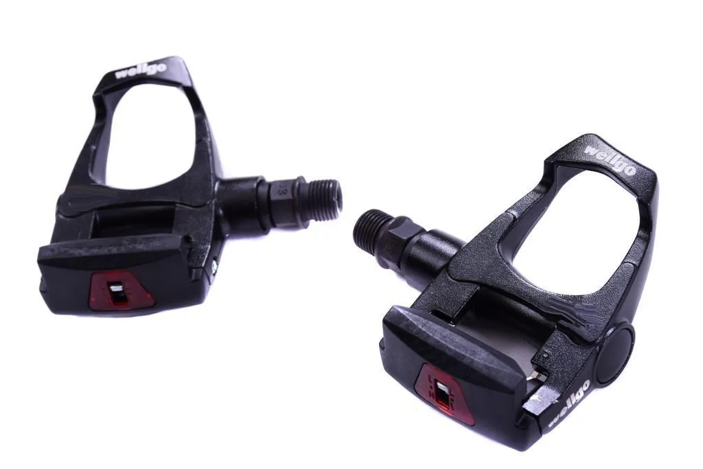 WELLGO LOOK COMPATIBLE CYCLE PEDAL SET CLIPLESS BLACK   RED CLEATS (15557)