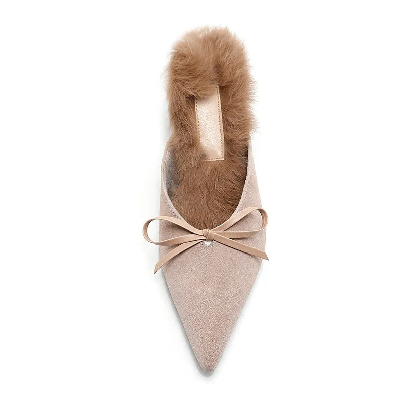 WETKISS Elegant Ladies Bow Pointed toe Suede Leather