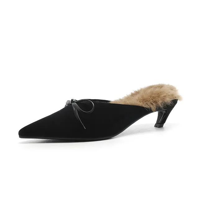 WETKISS Elegant Ladies Bow Pointed toe Suede Leather