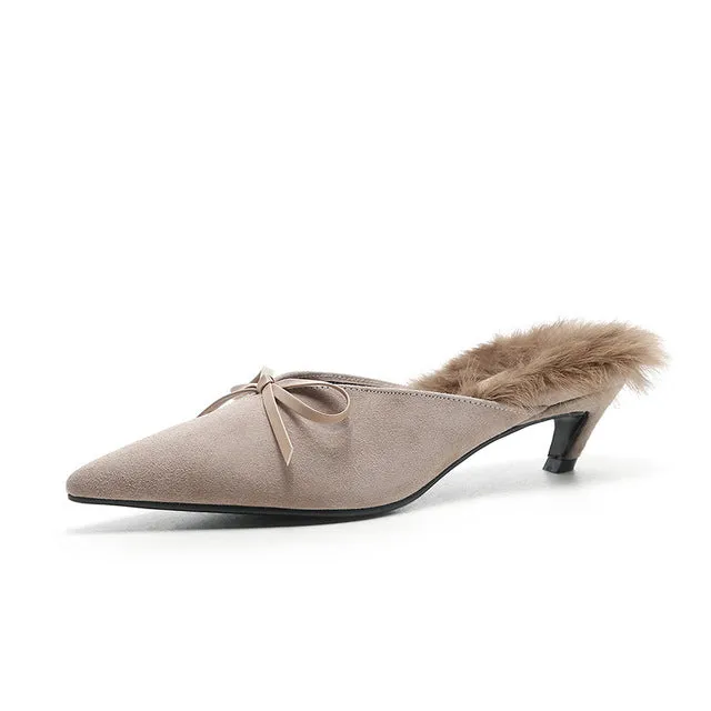 WETKISS Elegant Ladies Bow Pointed toe Suede Leather