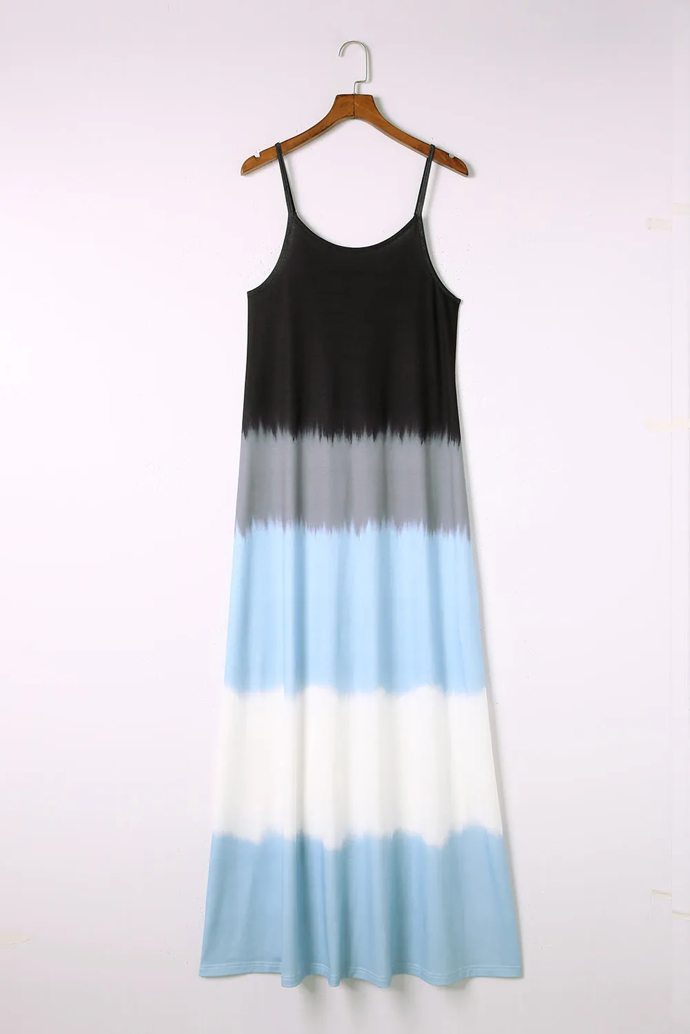 Wholesale Sky Blue Tie Dye Spaghetti Strap Slit Maxi Dress