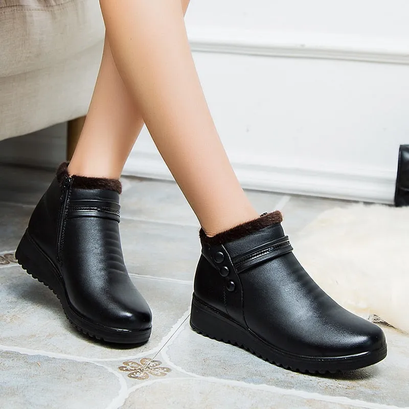 Women Ankle Warm Boot Genuine Leather Short Plush