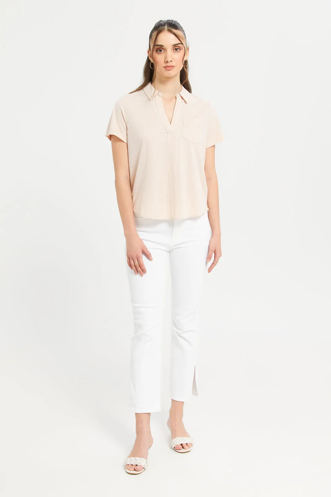 Women Beige Stripped Shirt