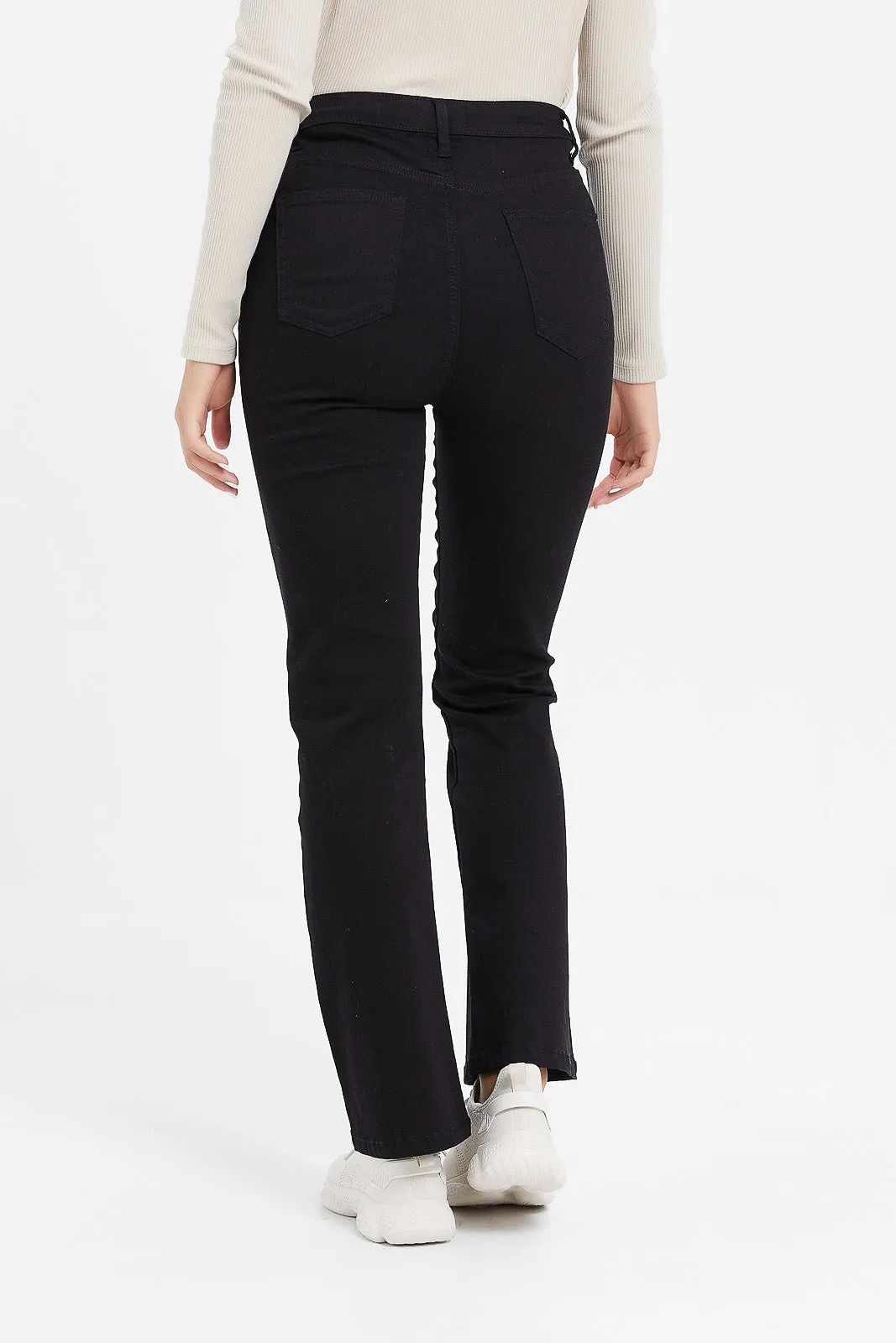 Women Black Eyelet Detail Flare Jeans