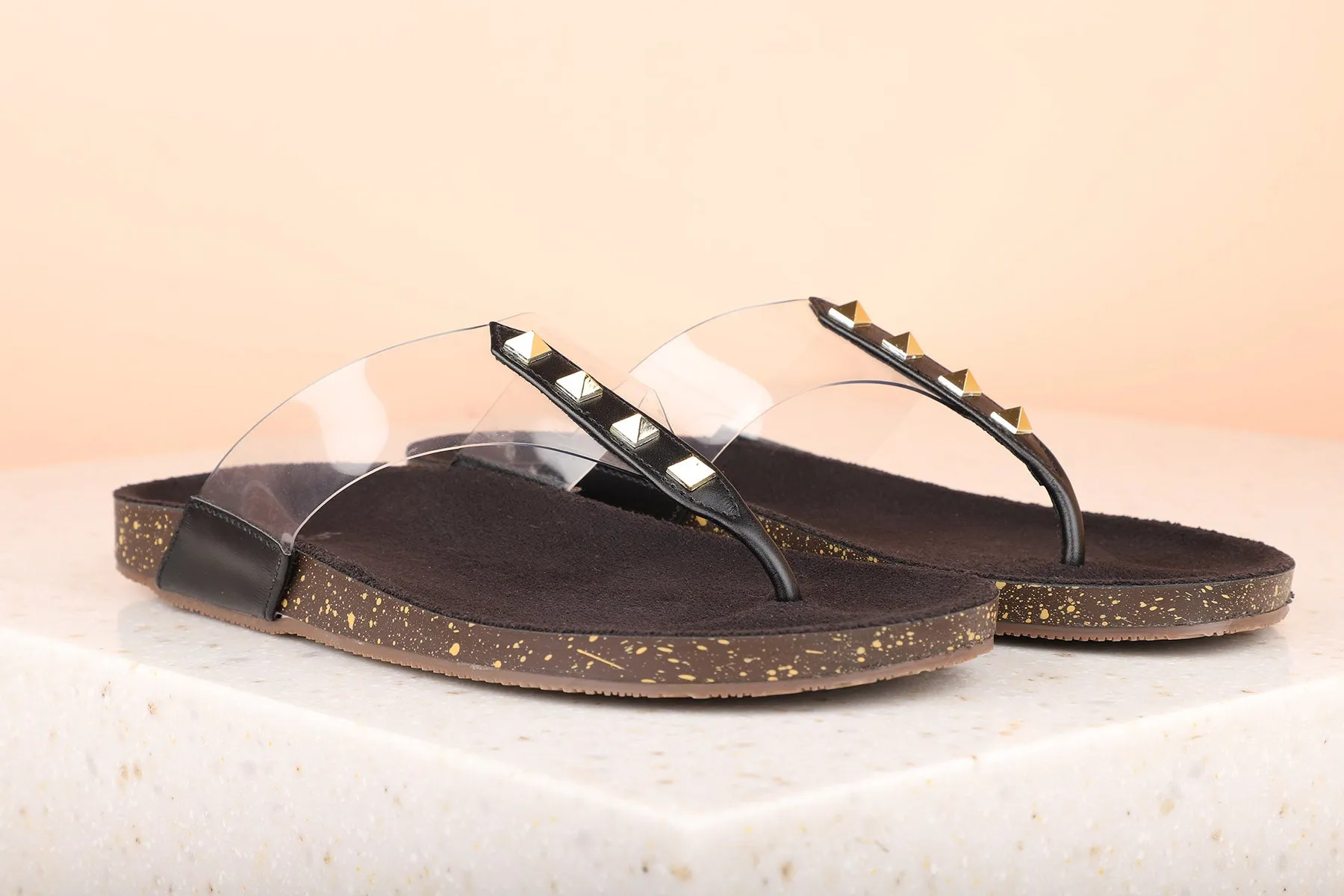 Women Black Transparent Open Toe Flats