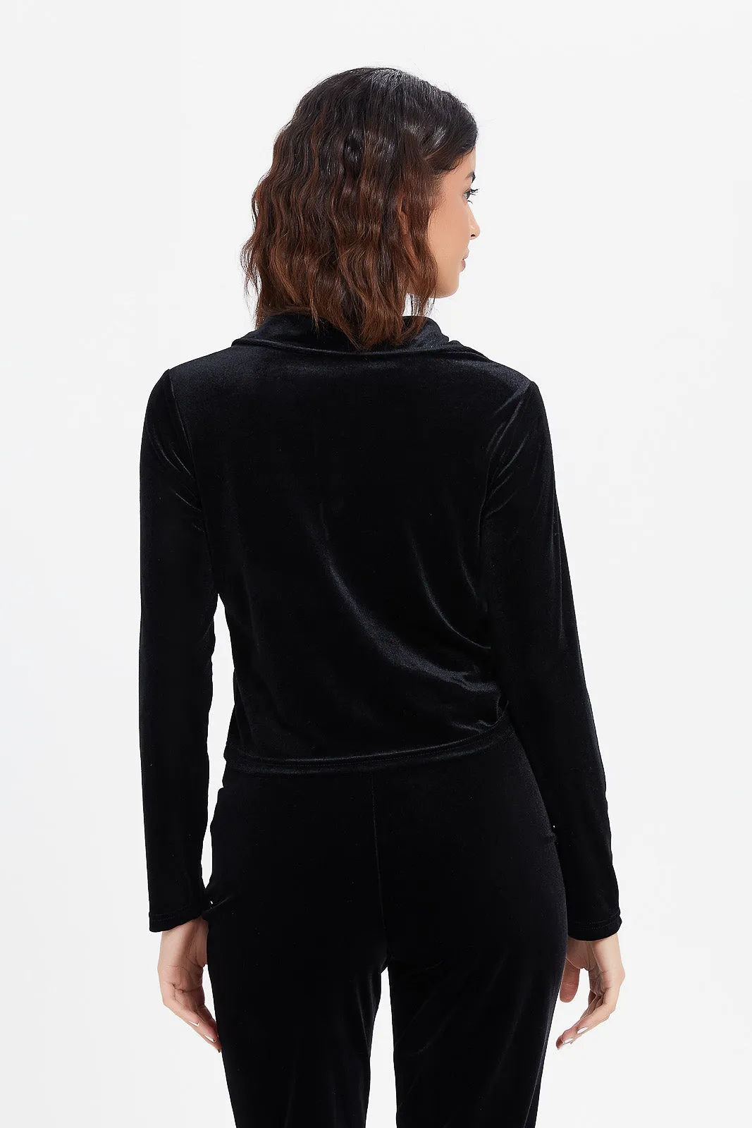 Women Black Velvet Rouched Shirt