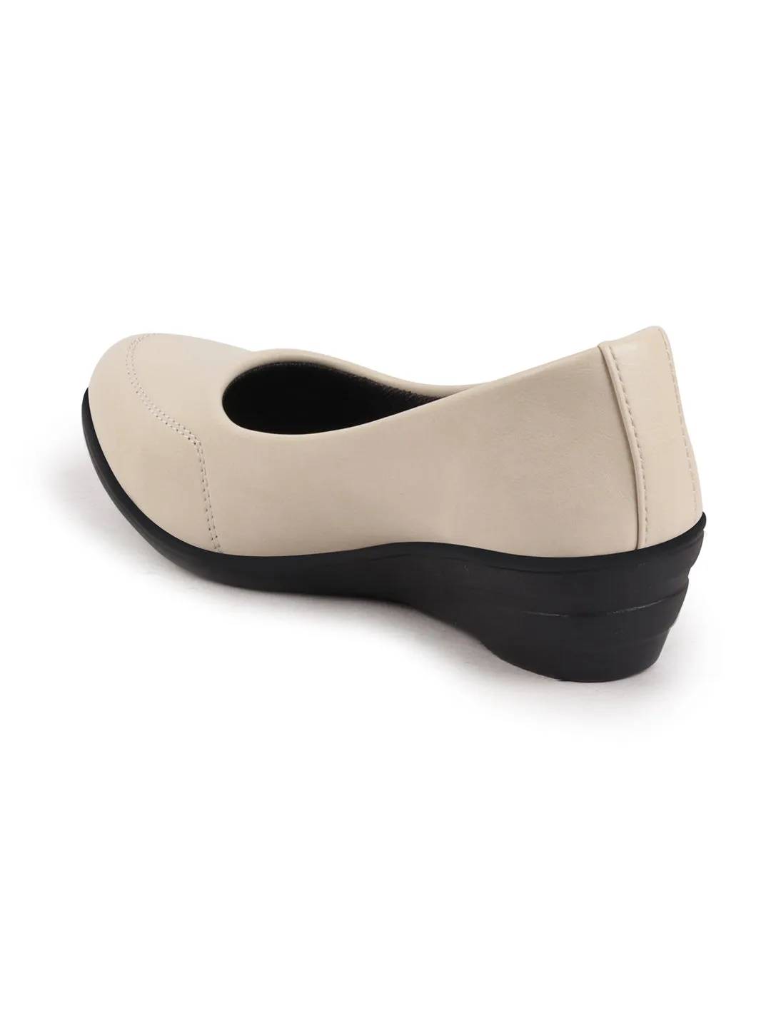 Women Cream Formal Platform Wedge Heel Slip On Ballerina Shoes