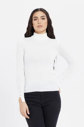 Women Ivory Turtle Neck Pullover