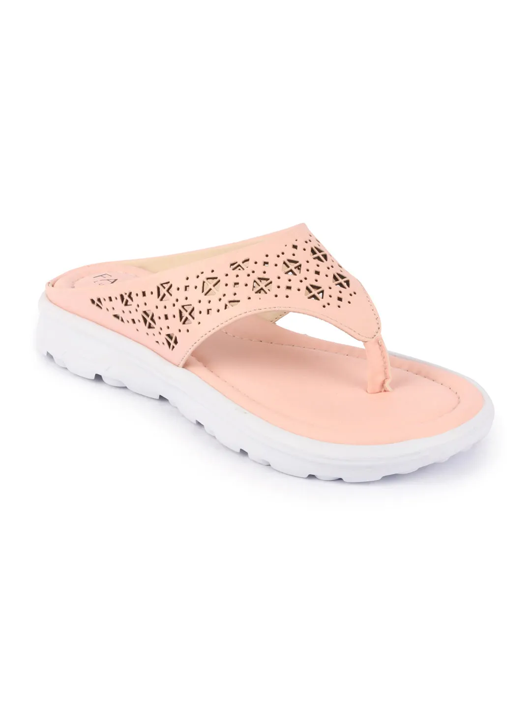 Women Pink Party Fashion Stylish Laser Cut Design Strap Thong Flats Wedges Slipper