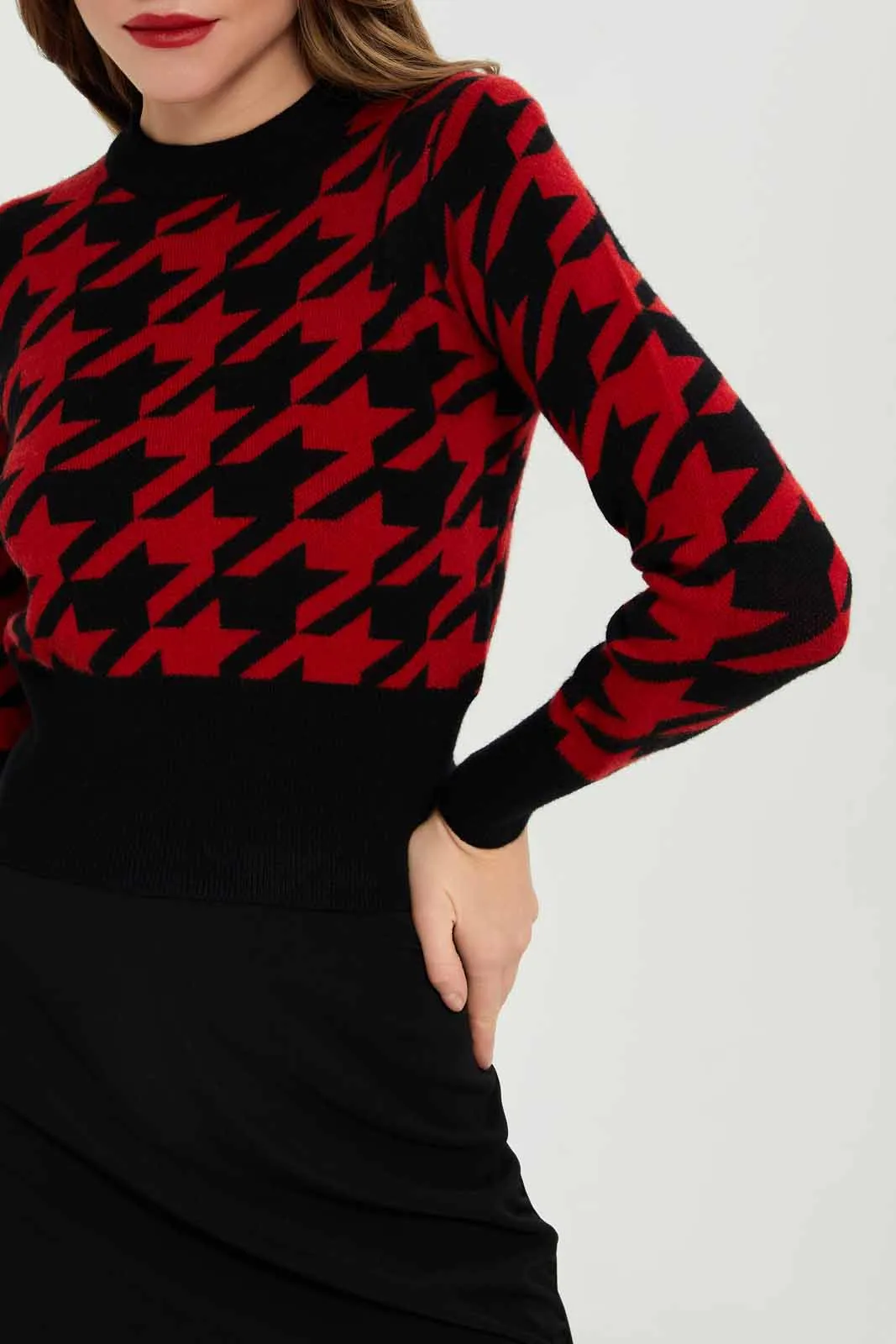 Women Red And Black Printed Pullover