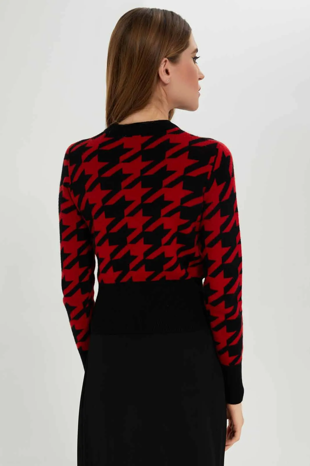 Women Red And Black Printed Pullover