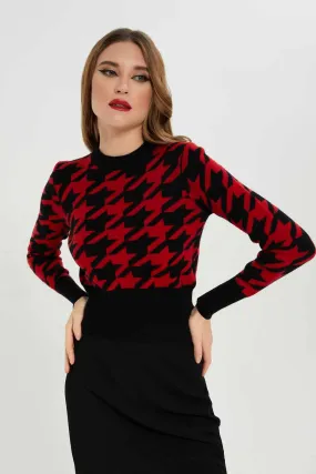 Women Red And Black Printed Pullover