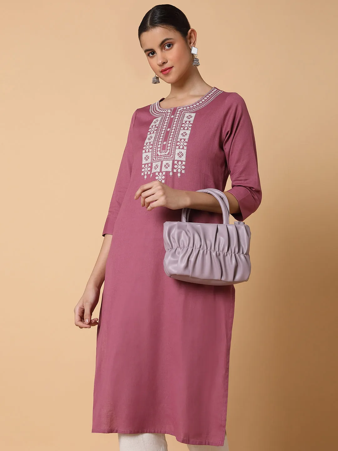 Women Solid Lavender Straight Kurta