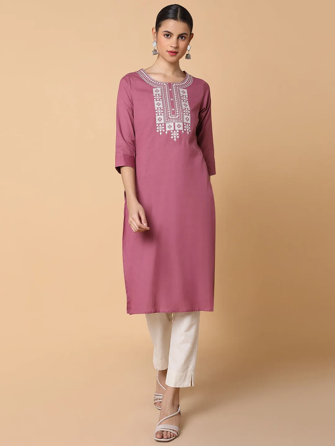 Women Solid Lavender Straight Kurta