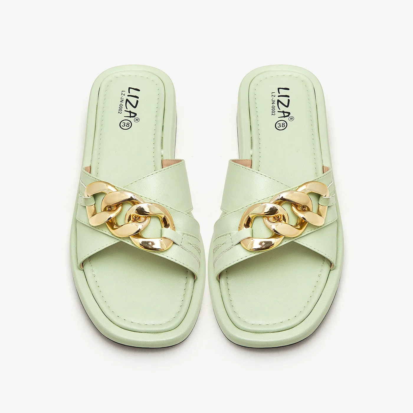 Women's Buckle Chain Slides