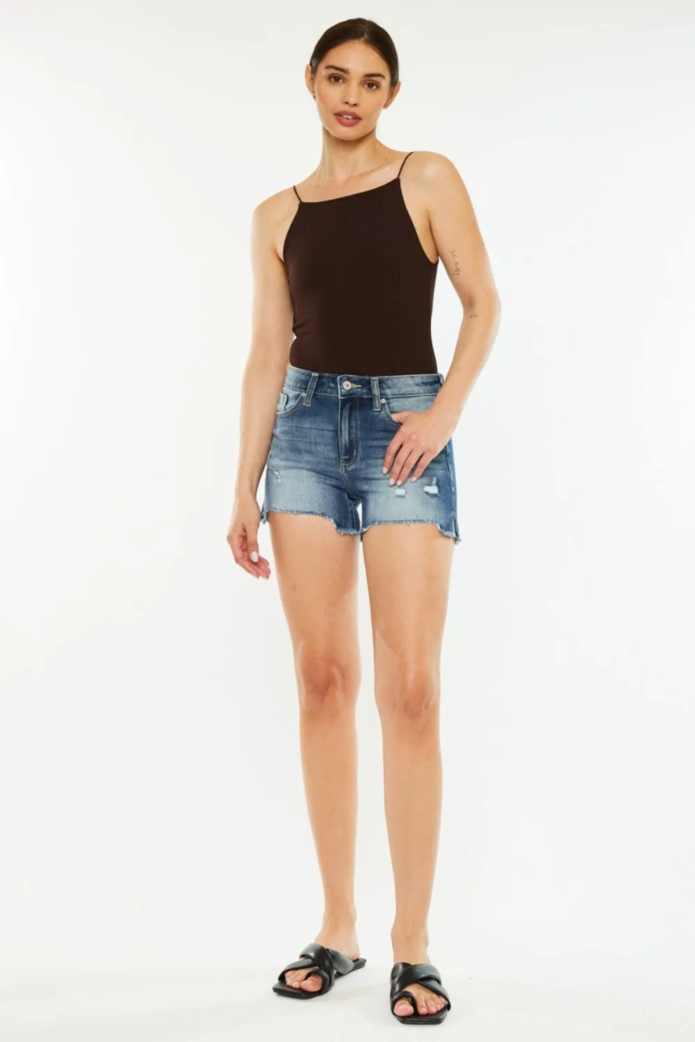 Women's Denim High Waist Raw Hem Shorts