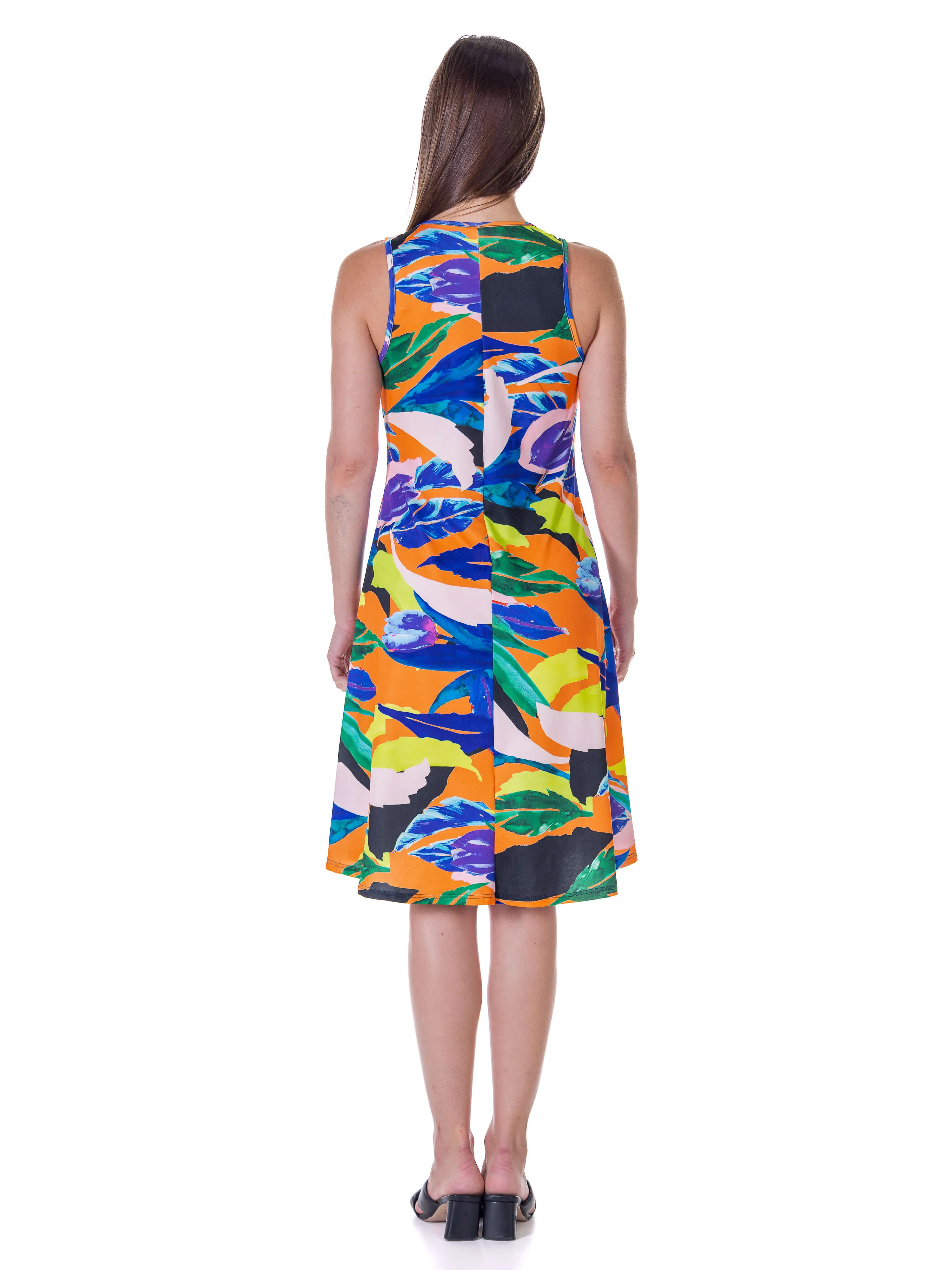 Womens Multicolor Sleeveless Knee Length Tank Swing Dress