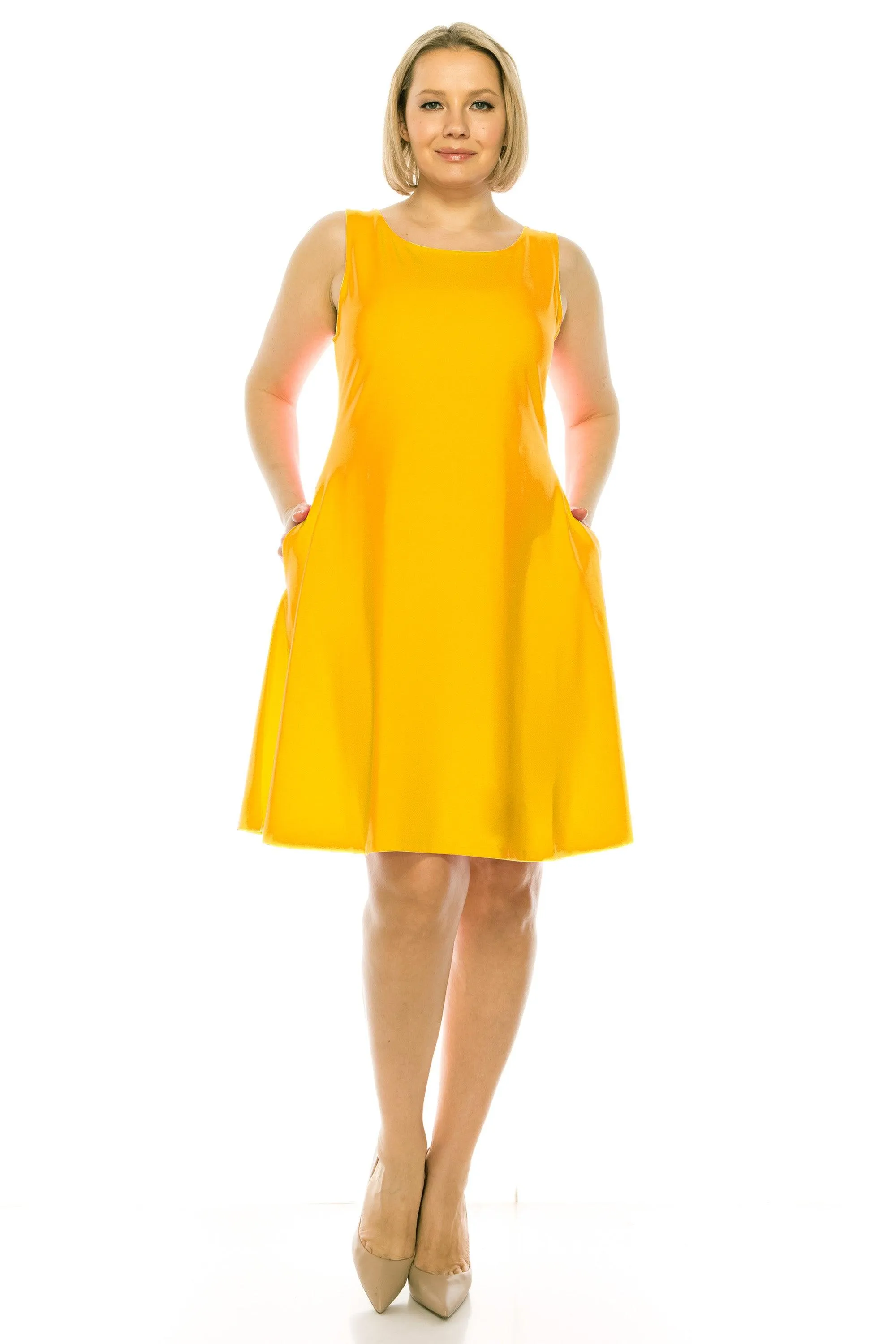 Women's Plus Size Sleeveless A-Line Midi Dress with Pockets