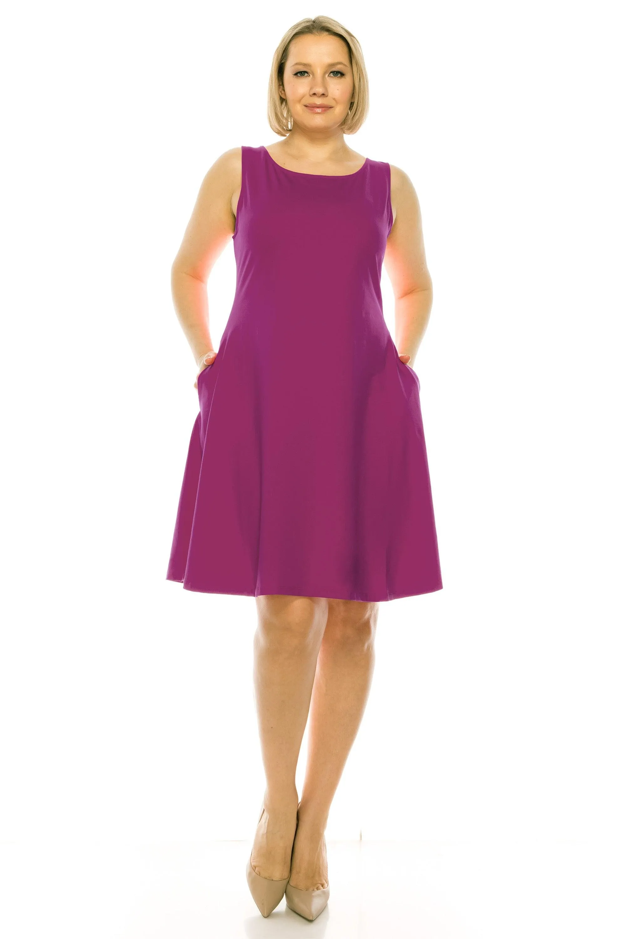 Women's Plus Size Sleeveless A-Line Midi Dress with Pockets