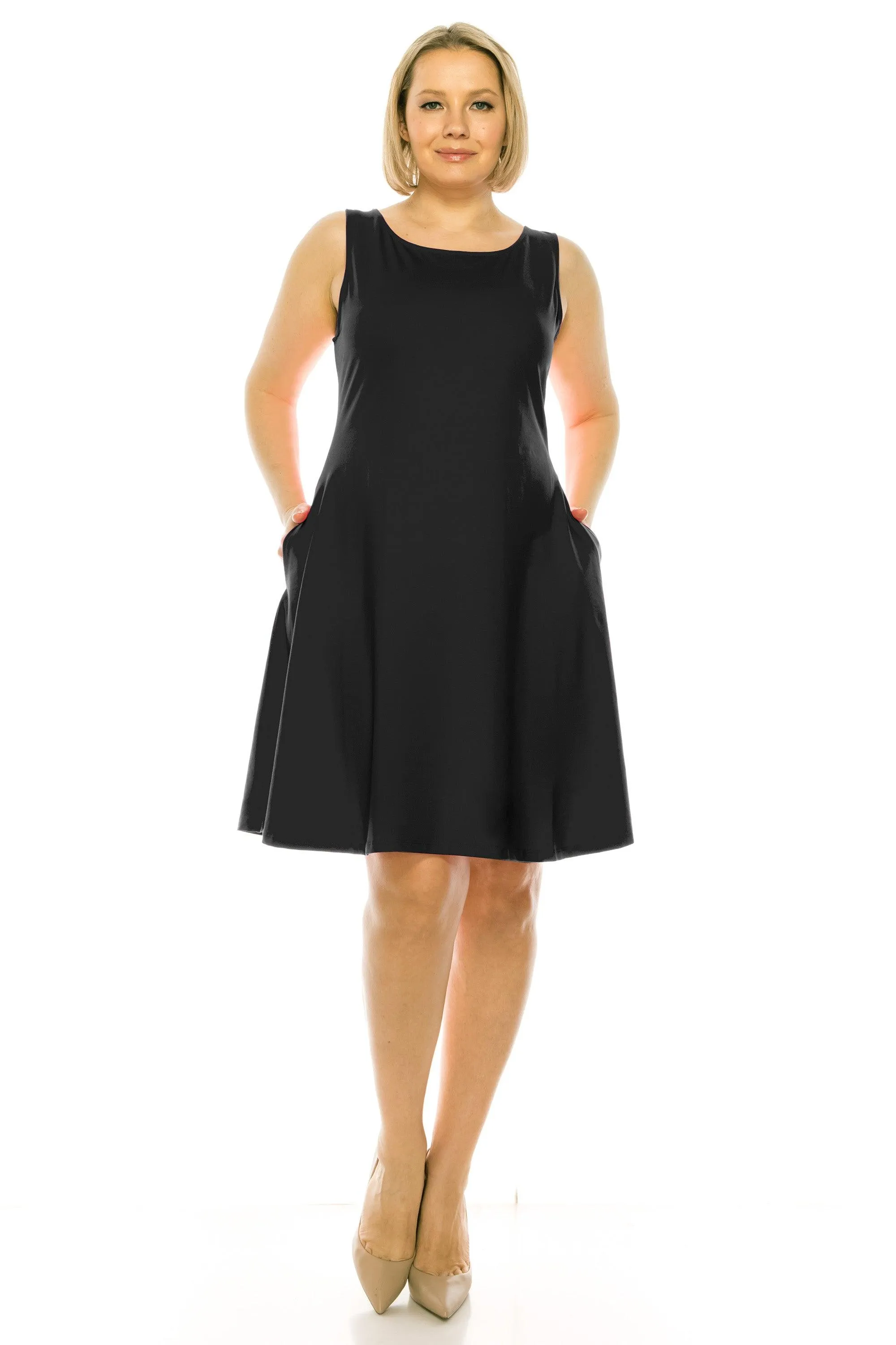 Women's Plus Size Sleeveless A-Line Midi Dress with Pockets