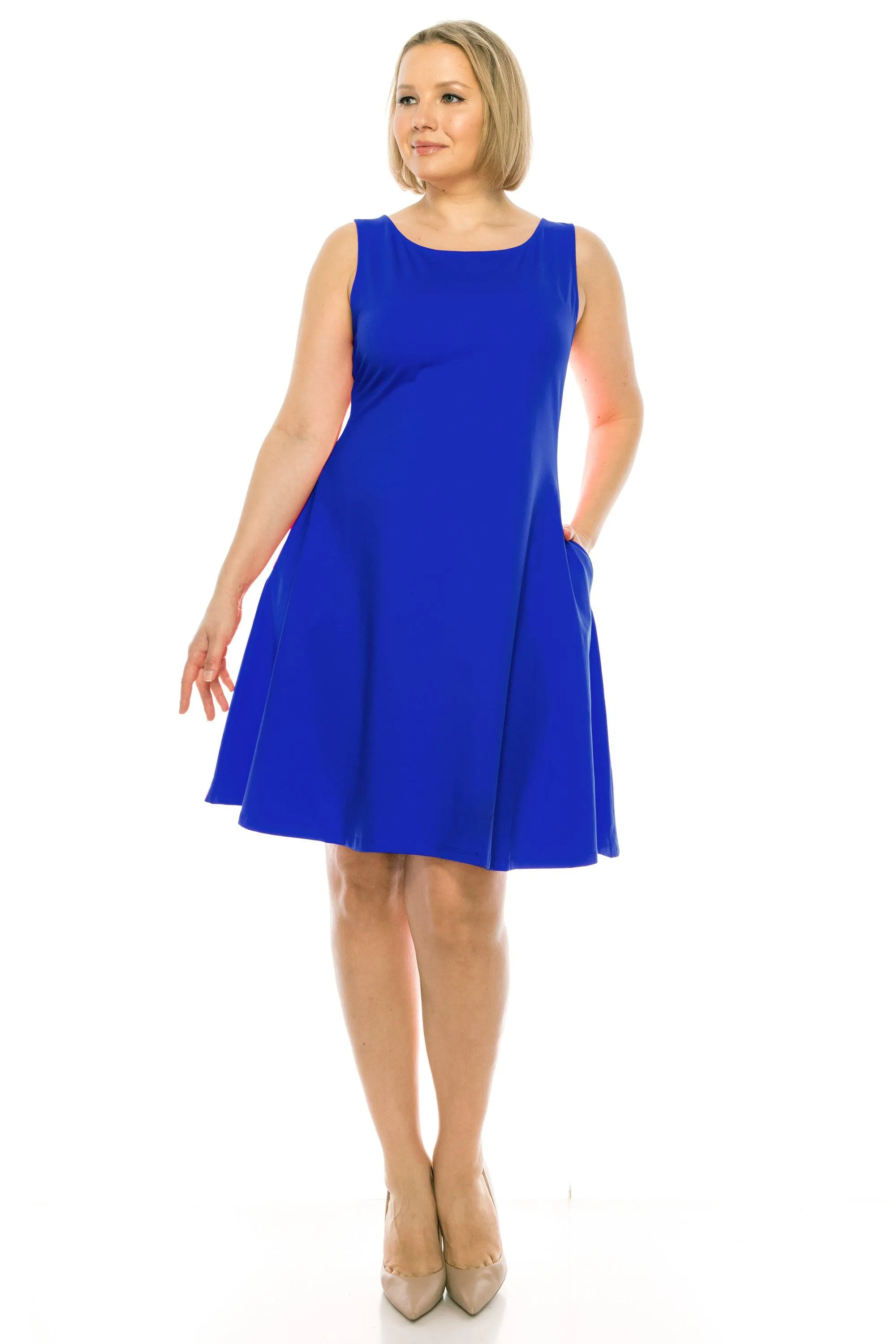 Women's Plus Size Sleeveless A-Line Midi Dress with Pockets