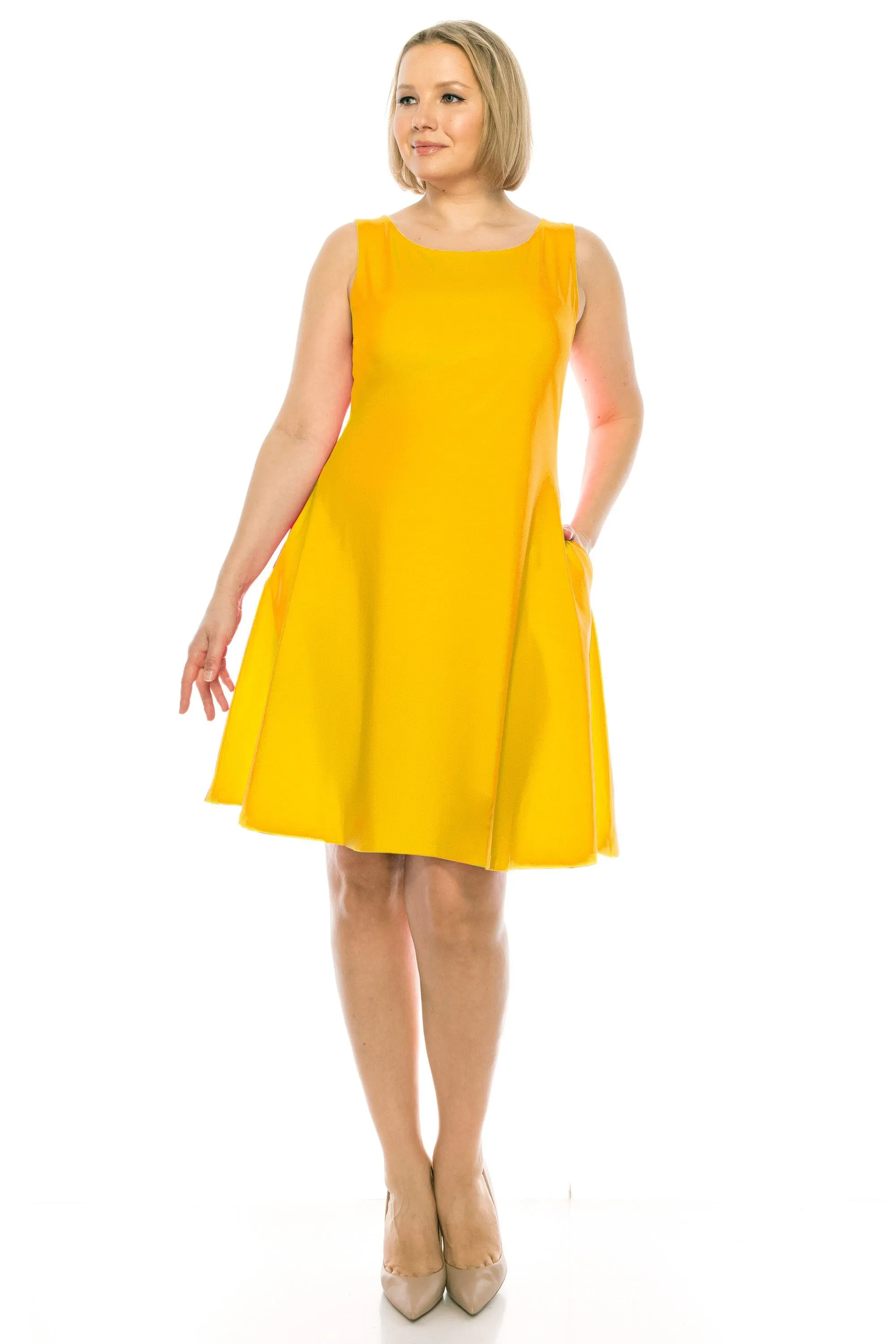 Women's Plus Size Sleeveless A-Line Midi Dress with Pockets