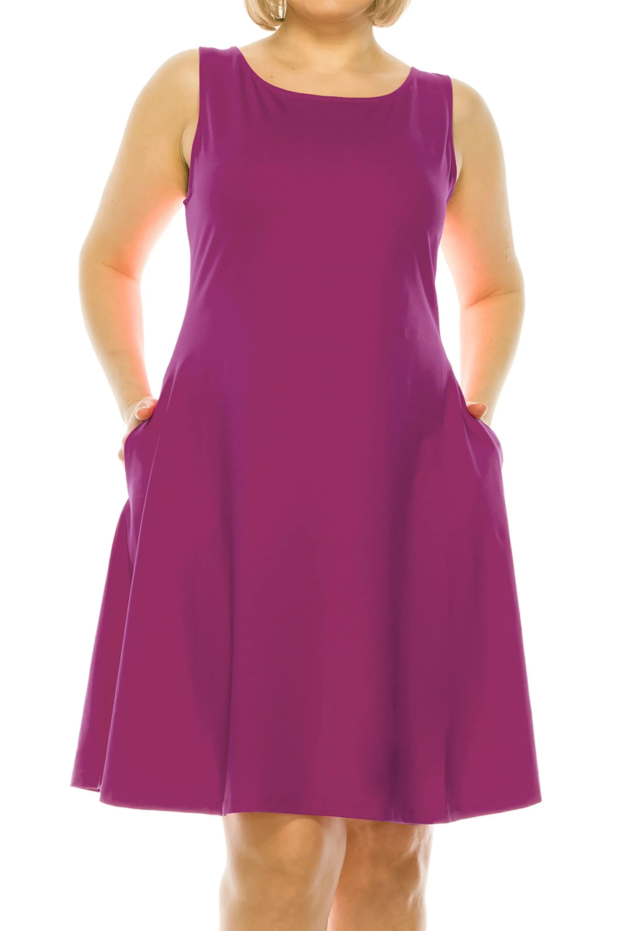 Women's Plus Size Sleeveless A-Line Midi Dress with Pockets