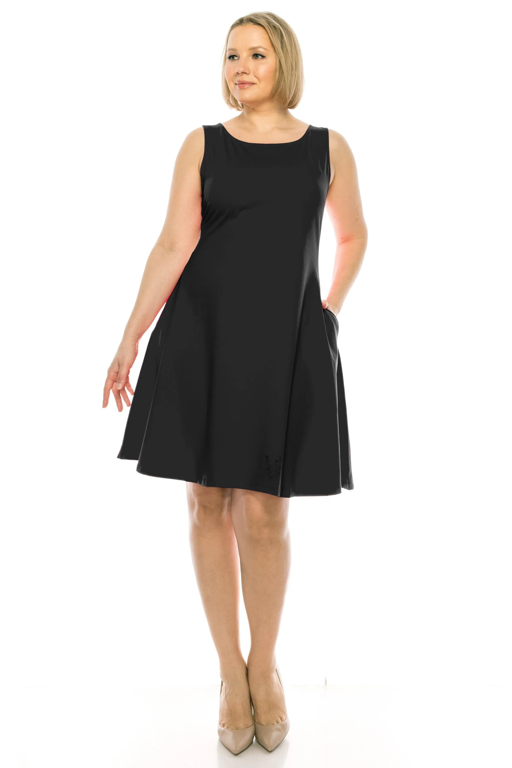 Women's Plus Size Sleeveless A-Line Midi Dress with Pockets