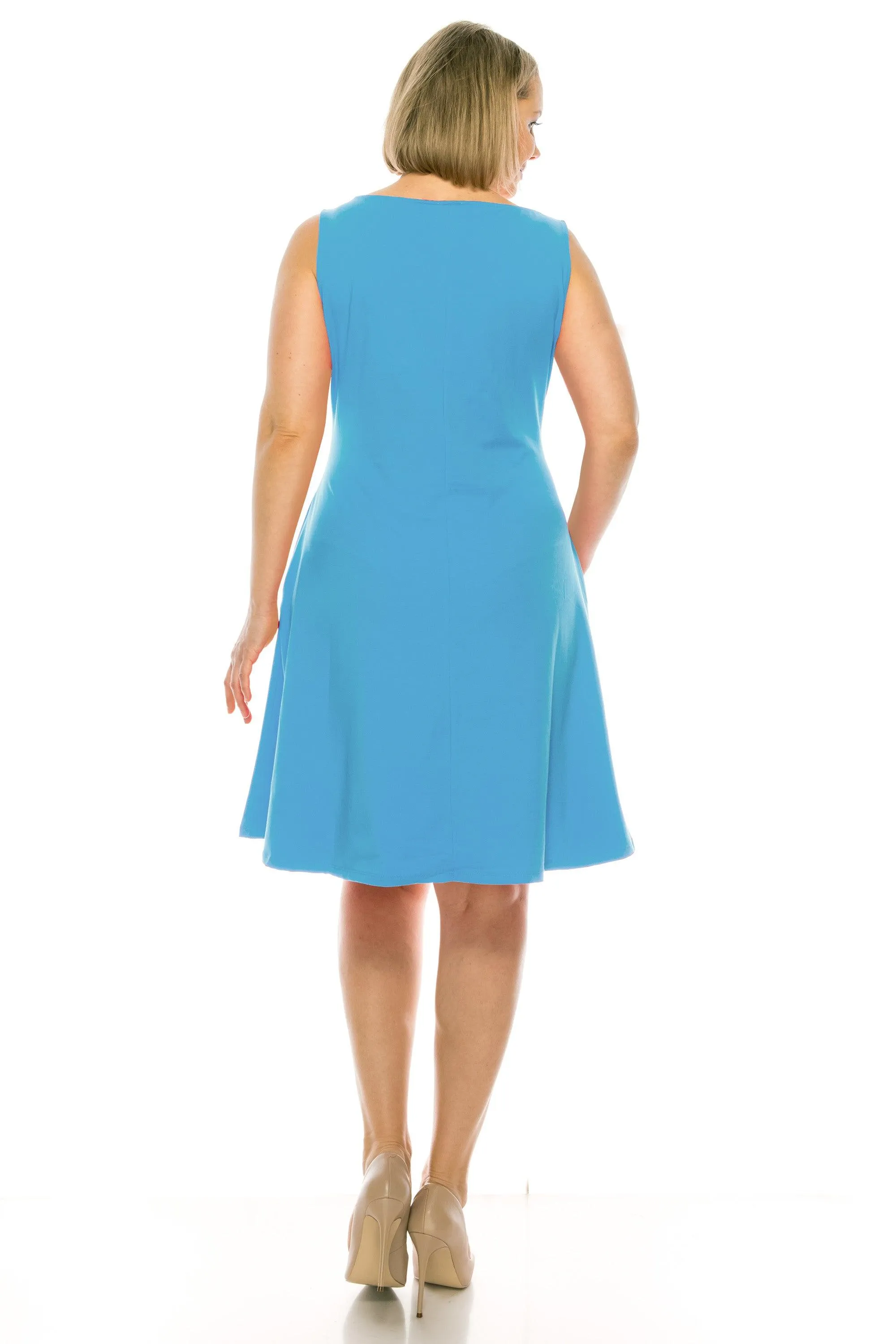 Women's Plus Size Sleeveless A-Line Midi Dress with Pockets