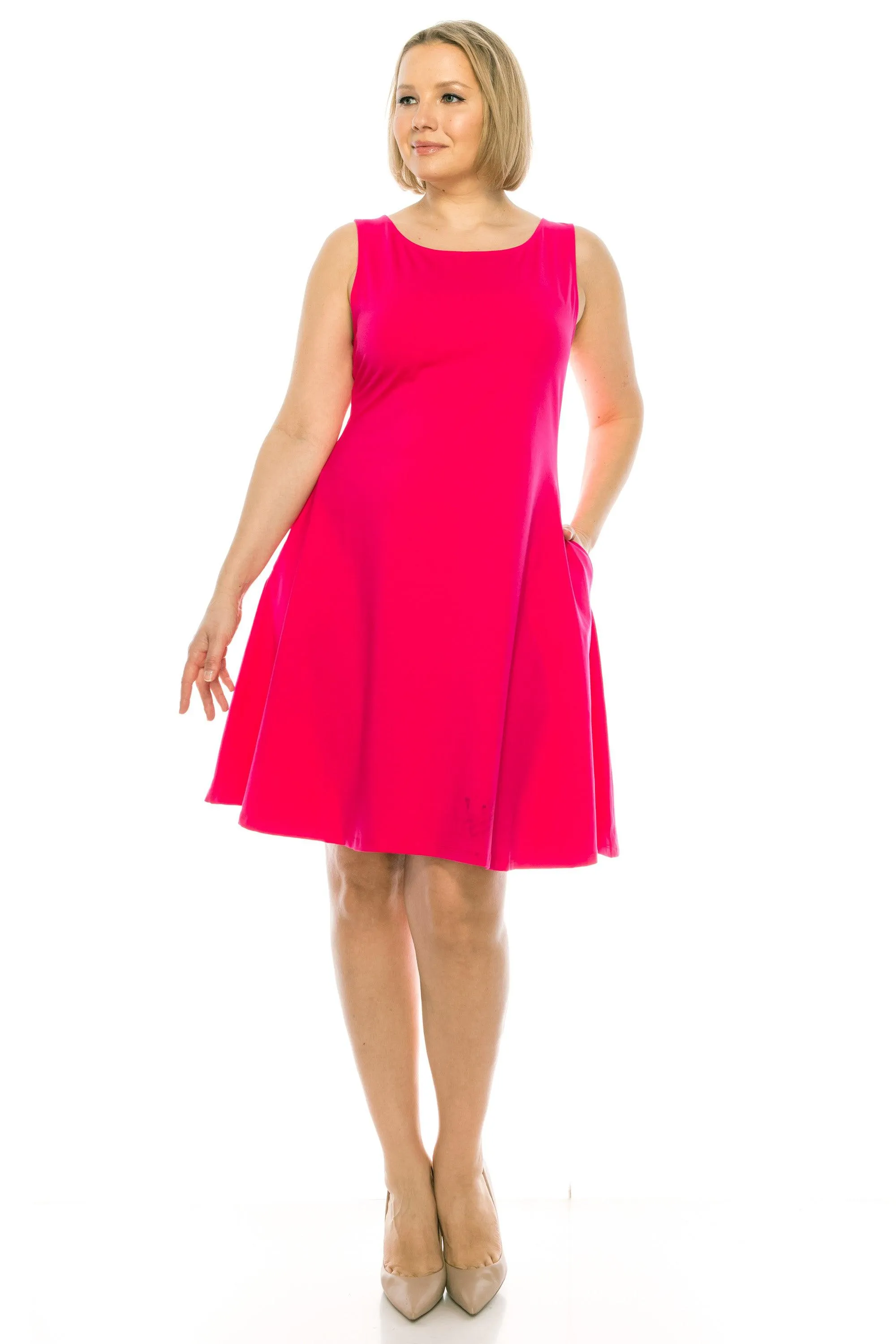 Women's Plus Size Sleeveless A-Line Midi Dress with Pockets