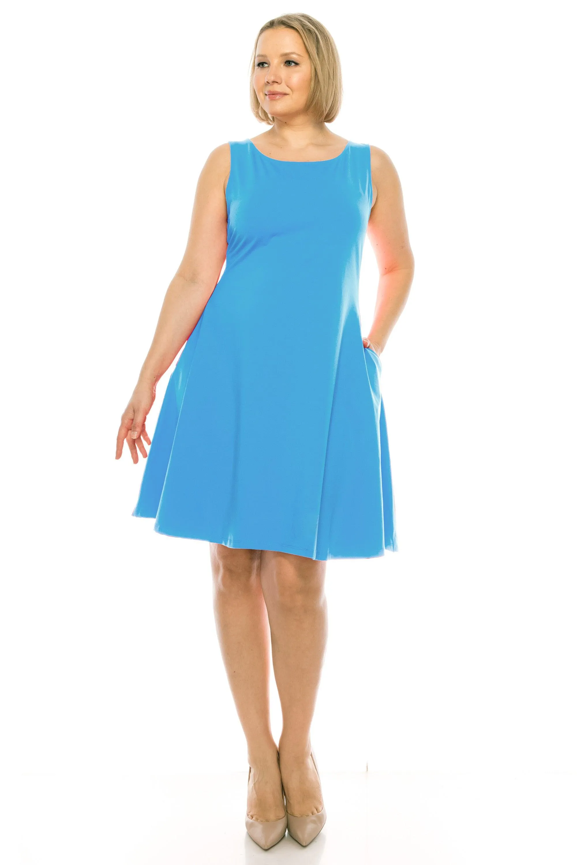 Women's Plus Size Sleeveless A-Line Midi Dress with Pockets