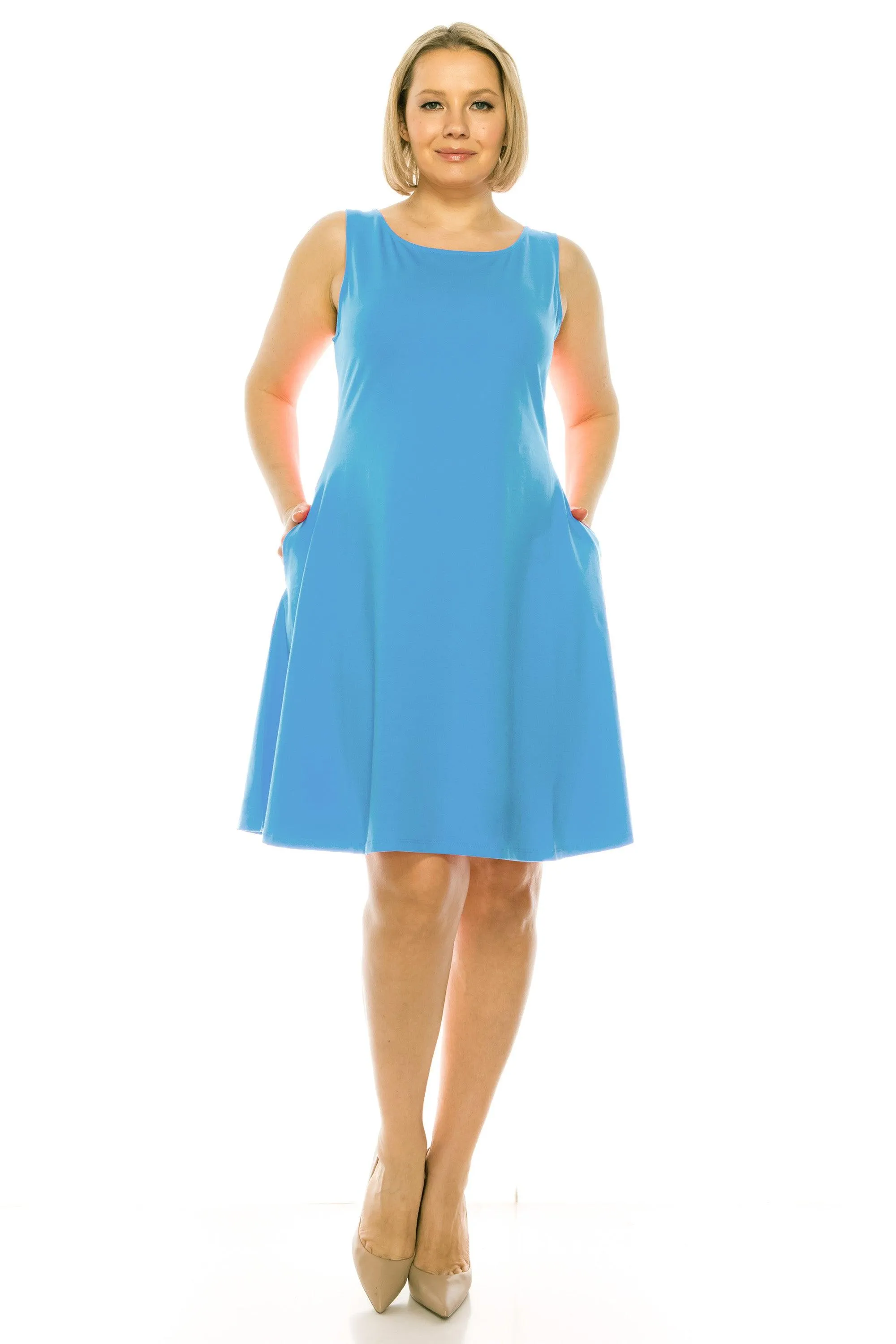 Women's Plus Size Sleeveless A-Line Midi Dress with Pockets