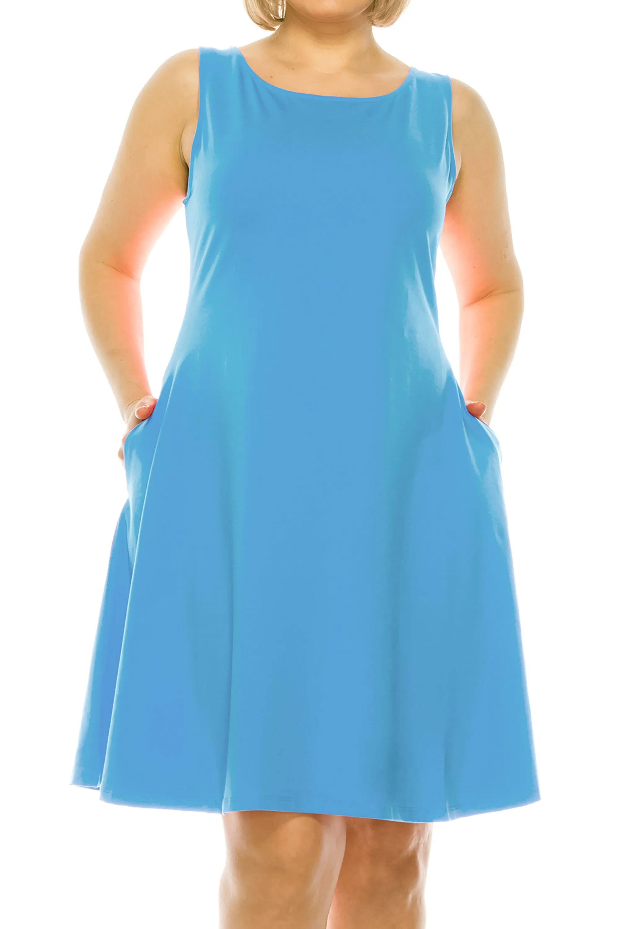 Women's Plus Size Sleeveless A-Line Midi Dress with Pockets