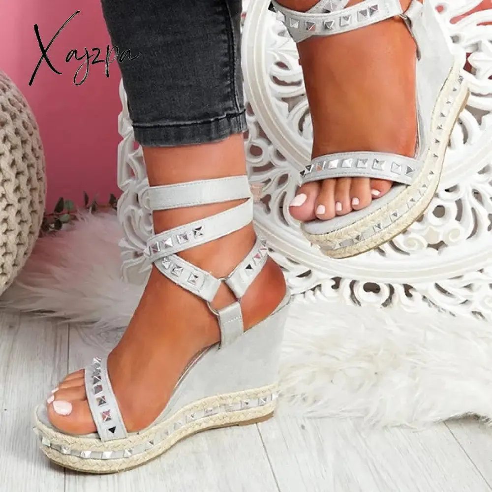 Xajzpa - Women's Daily Sandals Numy Wedge Rock Studs Sandals Platform Shoes