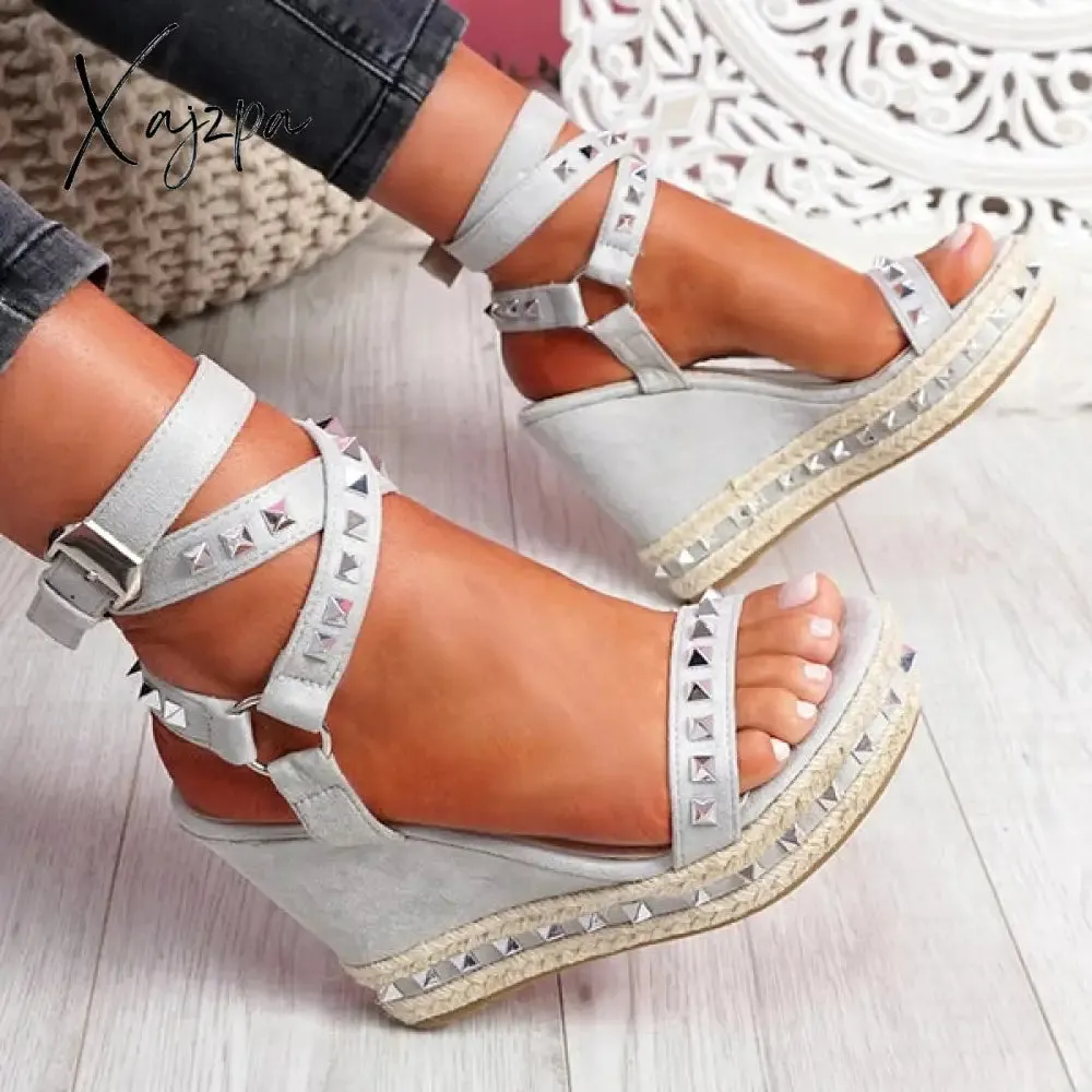 Xajzpa - Women's Daily Sandals Numy Wedge Rock Studs Sandals Platform Shoes